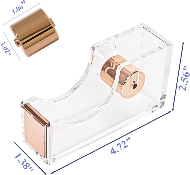 Mersper Gold Tape Dispenser, Clear Acrylic Desk Tape dispensers with Serrated Metal Edge, Modern Aesthetic Office & Craft Tape Organizer for Gift Wrapping, 1 Inch Core, Non-Slip Weighted Base - Image 4